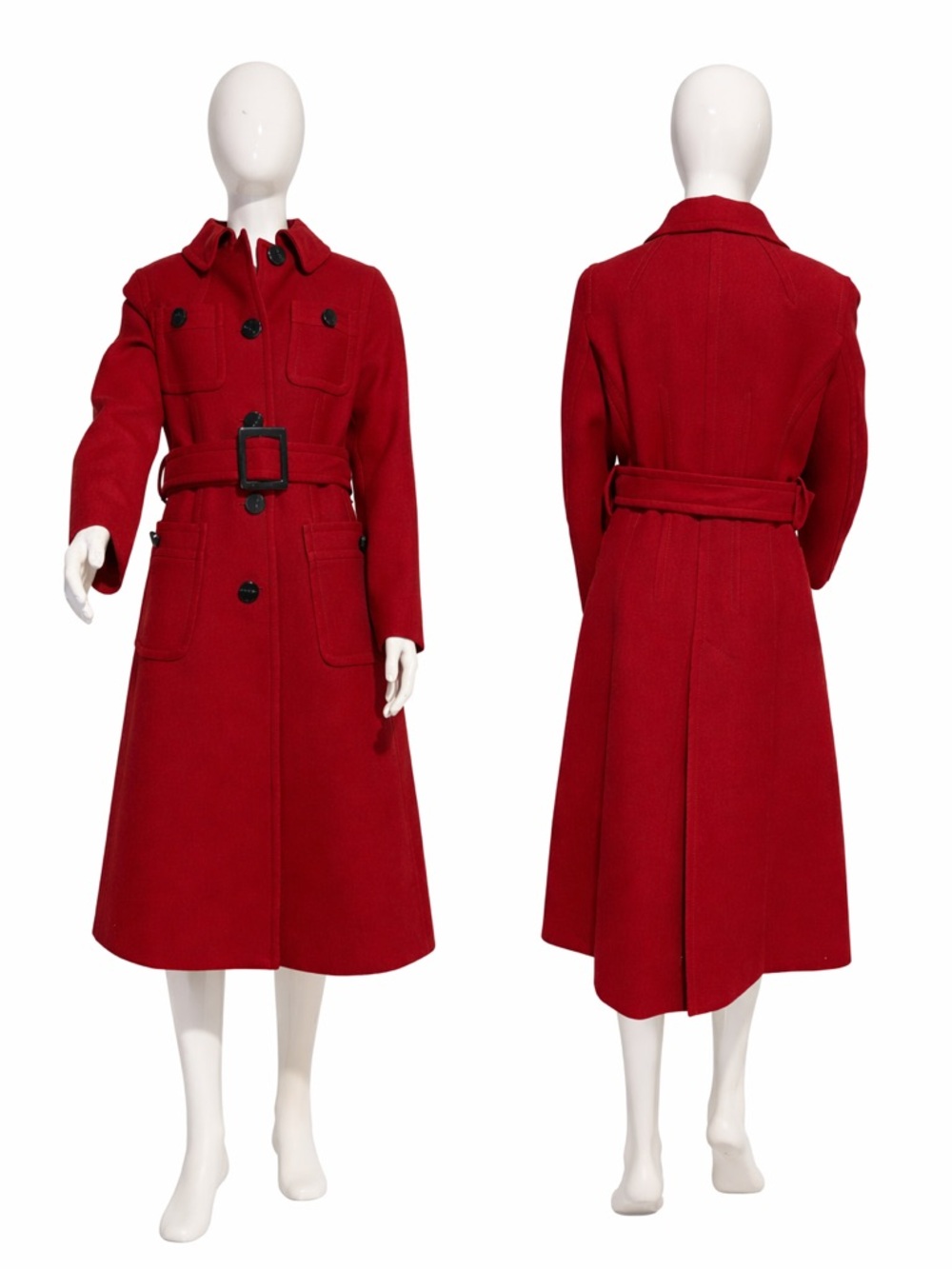 Zara Red Long Wool Trench Coat with Belt
